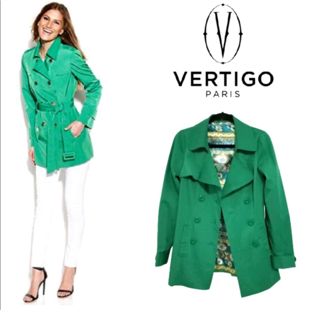 Vertigo Green Double Breasted Satin Lined Jacket Coat Size Medium